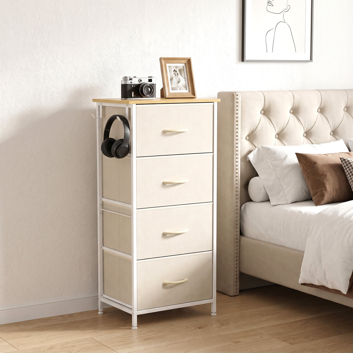 Fabric Chest of Drawers, 4 Drawer Dresser for Bedroom, Beige