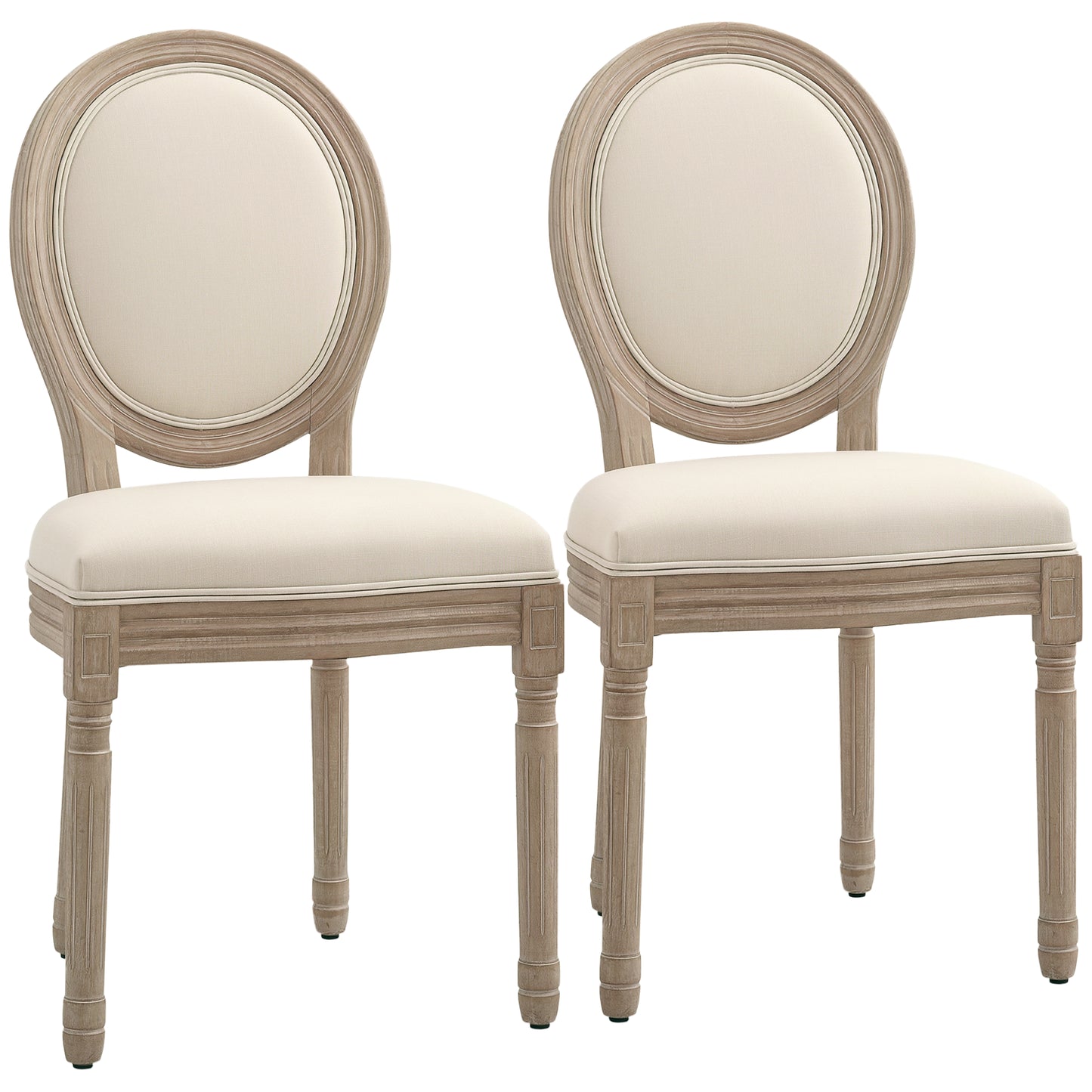 French-Style Dining Chairs Set of 2 with Linen Upholstery, Cream