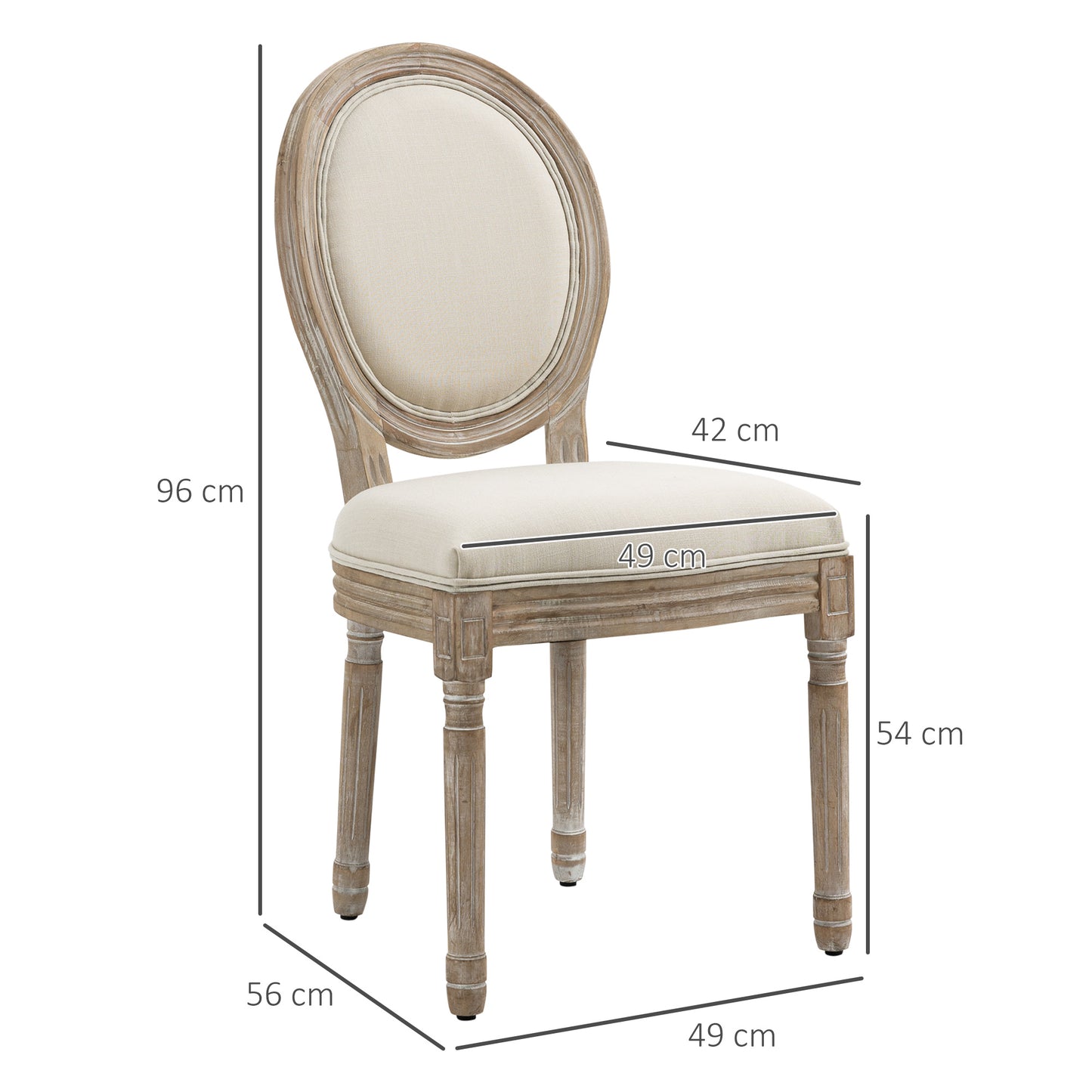 French-Style Dining Chairs Set of 2 with Linen Upholstery, Cream