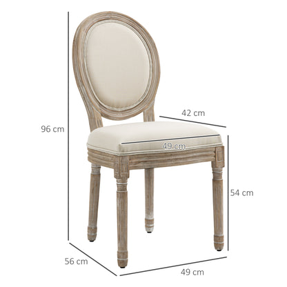 French-Style Dining Chairs Set of 2 with Linen Upholstery, Cream