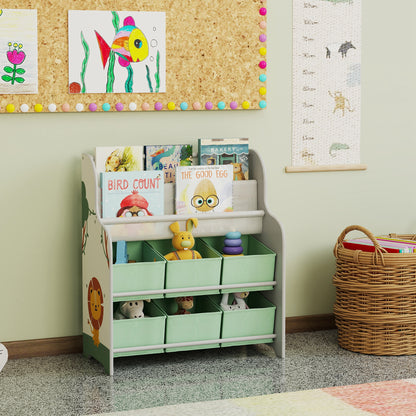 Kids Storage Unit with 6 Fabric Drawers & 2-Tier Sling Rack, Green