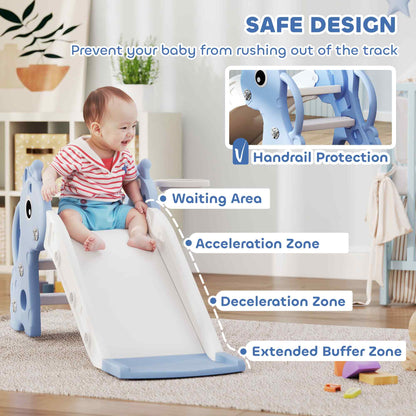 3 in 1 Kids Slide with Climber, Basketball Hoop and Ball, Blue