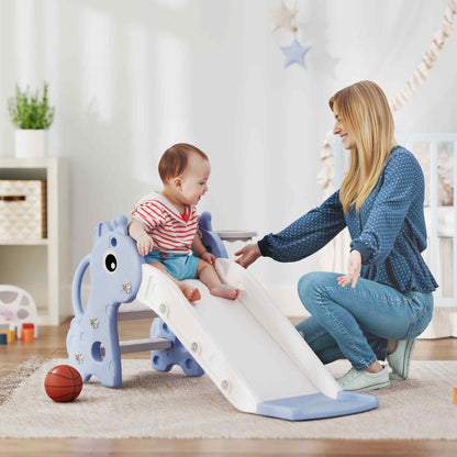 3 in 1 Kids Slide with Climber, Basketball Hoop and Ball, Blue