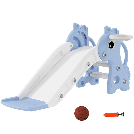 3 in 1 Kids Slide with Climber, Basketball Hoop and Ball, Blue