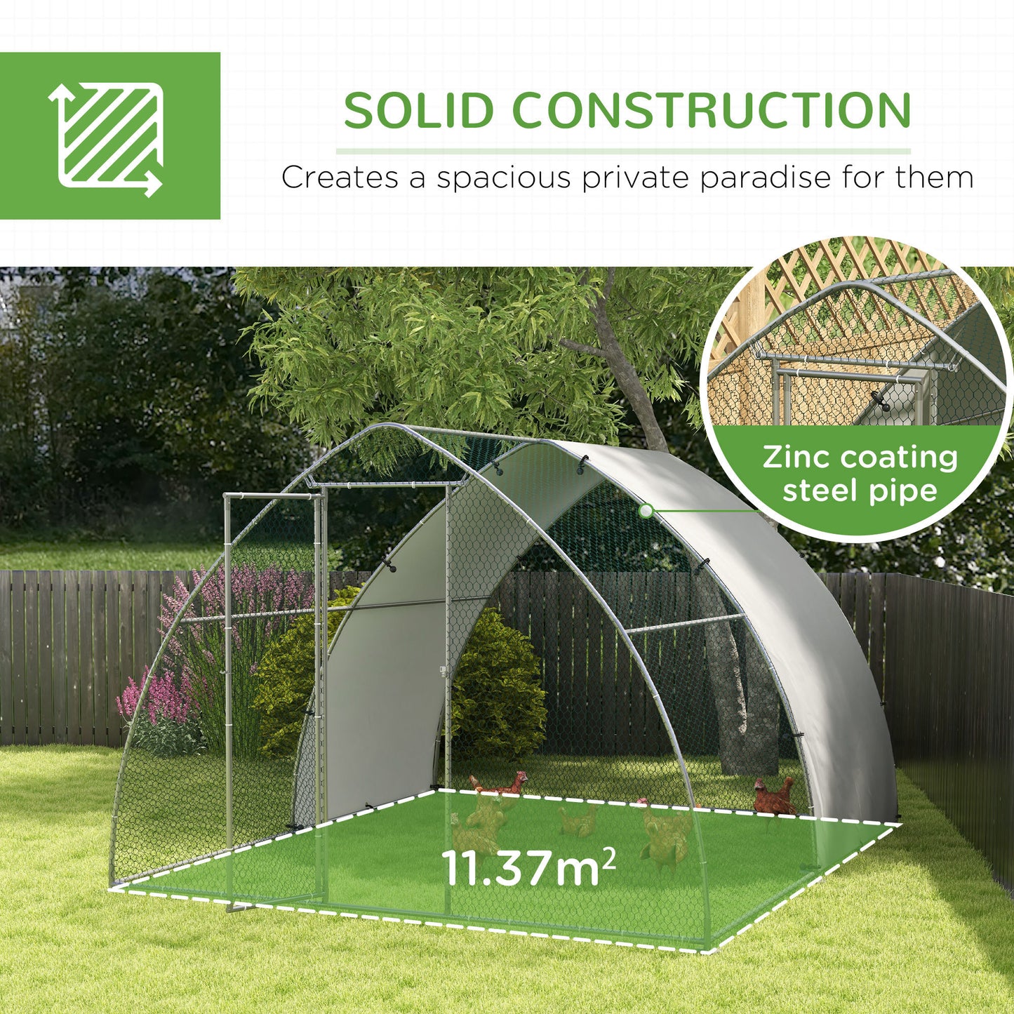 Walk-In Chicken Run w/ Cover, for 8-12 Chickens, 3 x 3.8 x 2.2m