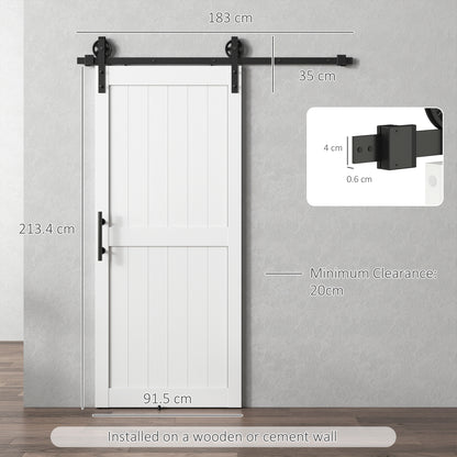 92 x 213 cm Sliding Barn Door with 183 cm Sliding Door Hardware Kit & Industrial Handle, Upgraded Rollers and Floor Guide, Waterproof Plastic Surface, Pre-Drilled Easy Assembly, White