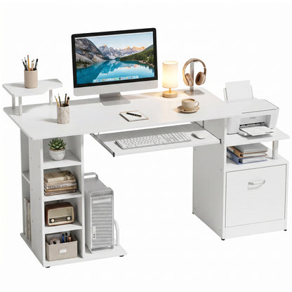 Wood Computer Desk Laptop Workstation Drawer Shelf for Home Office