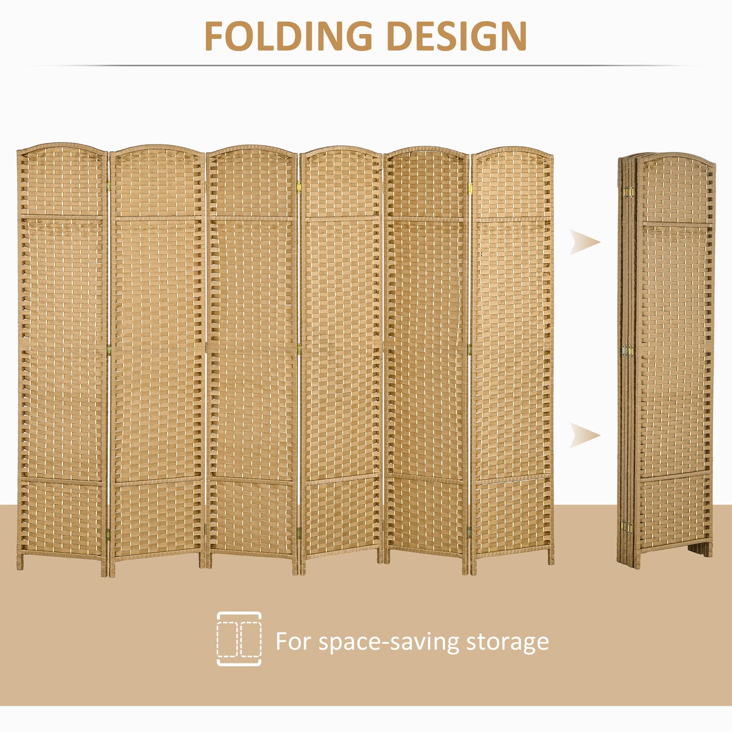 6 Panel Folding Room Divider, Privacy Screen, 240 x 170cm