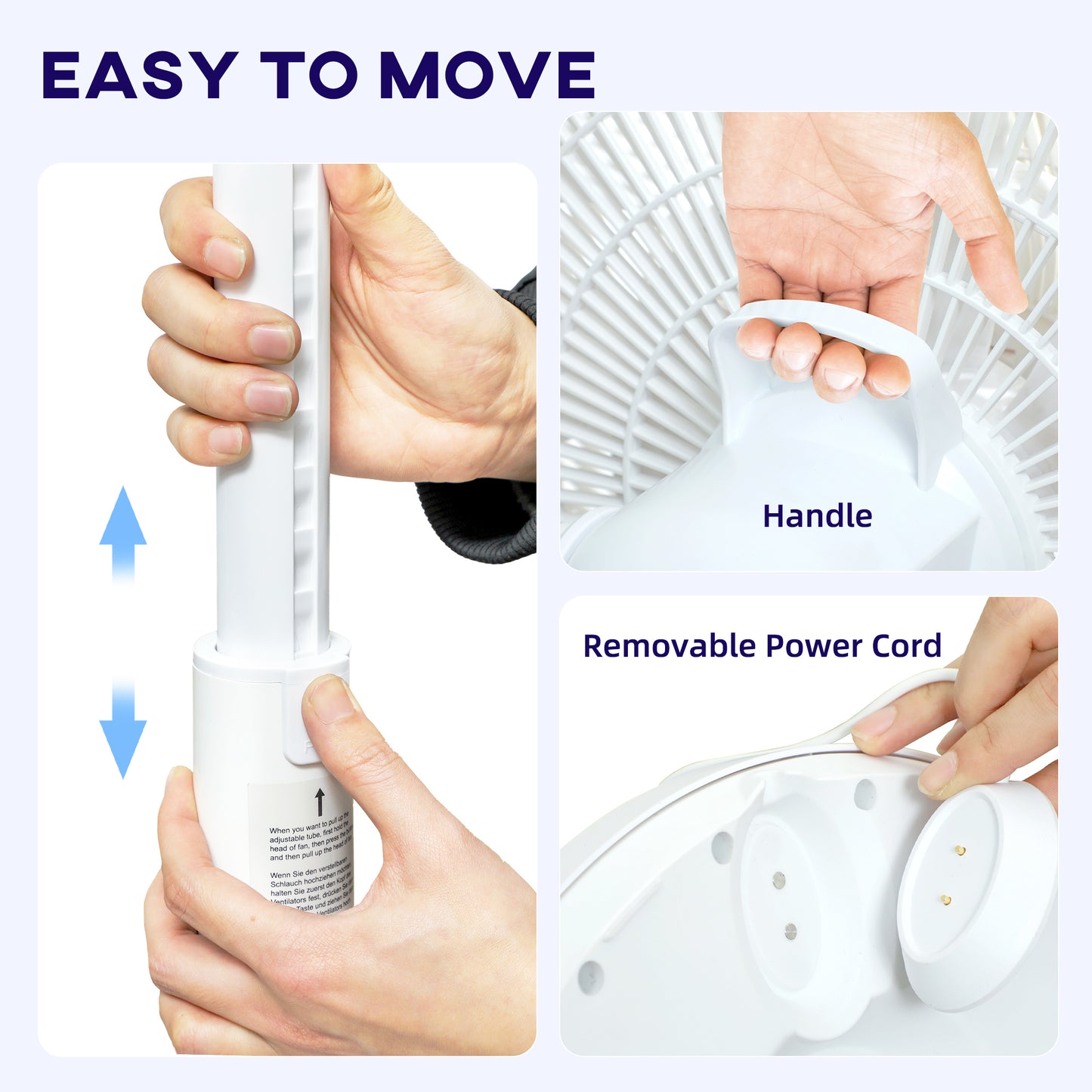 Pedestal Fan with Oscillating, Tilt, Adjustable Height, Timer, White