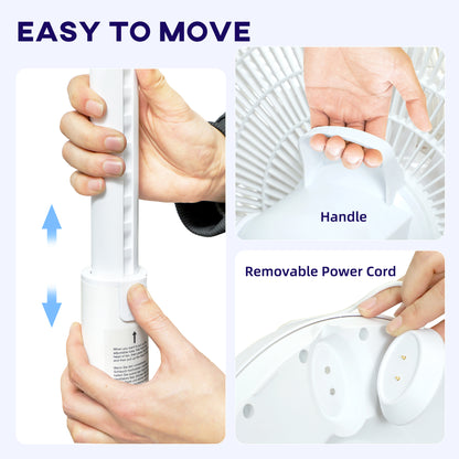 Pedestal Fan with Oscillating, Tilt, Adjustable Height, Timer, White