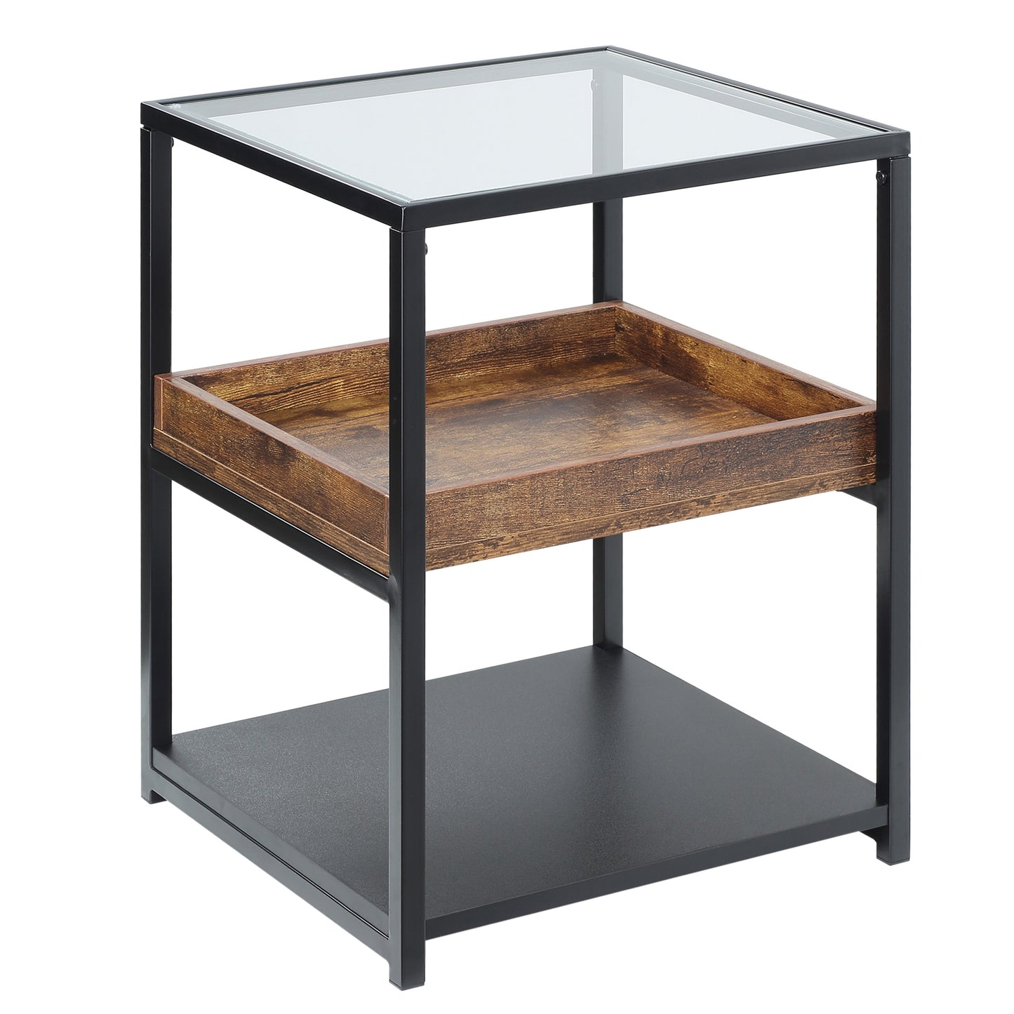 Industrial Side Table with 3-tier Storage Shelves Rustic Brown