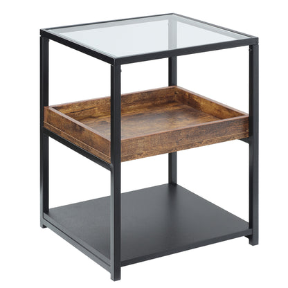 Industrial Side Table with 3-tier Storage Shelves Rustic Brown