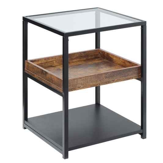 Industrial Side Table with 3-tier Storage Shelves Rustic Brown