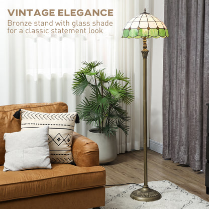 Tiffany-Style Floor Lamp with Glass Shade, Bronze Tone and Green