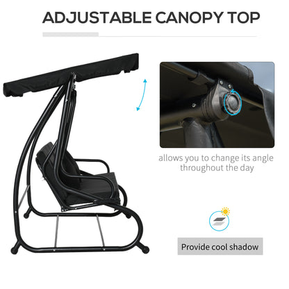 2-in-1 Garden Swing Chair for 3 Person w/ Adjustable Canopy Black