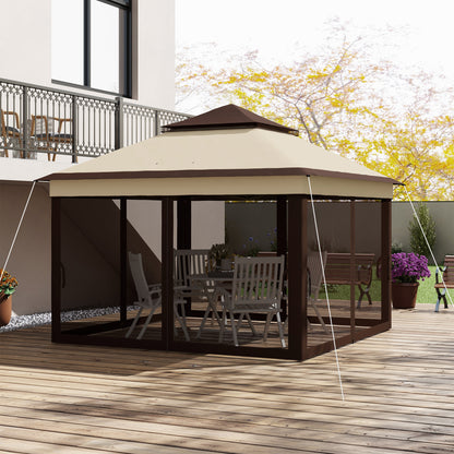 3 x 3(m) Pop Up Gazebo, Height Adjustable Instant Event Shelter with Netting and Carrying Bag, Beige