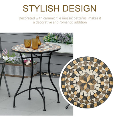 60cm Mosaic Round Bistro Table Outdoor Garden Side Table, Grey