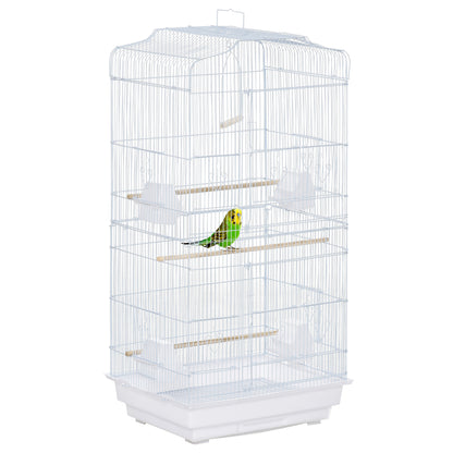92cm Large Bird Cage with Stand, Perches, Food Bowls, Swing, White
