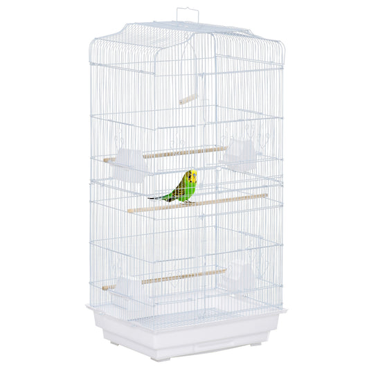 92cm Large Bird Cage with Stand, Perches, Food Bowls, Swing, White