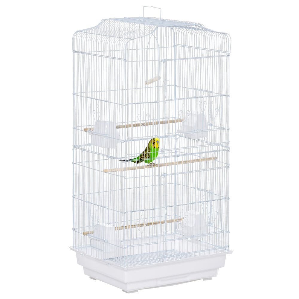 92cm Large Bird Cage with Stand, Perches, Food Bowls, Swing, White