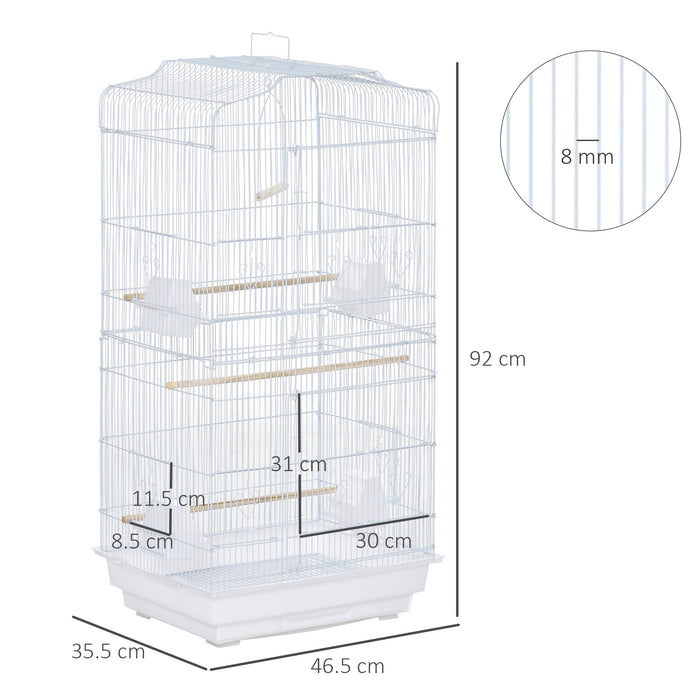 92cm Large Bird Cage with Stand, Perches, Food Bowls, Swing, White