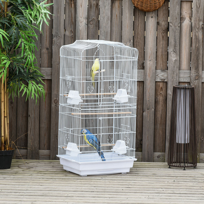 92cm Large Bird Cage with Stand, Perches, Food Bowls, Swing, White