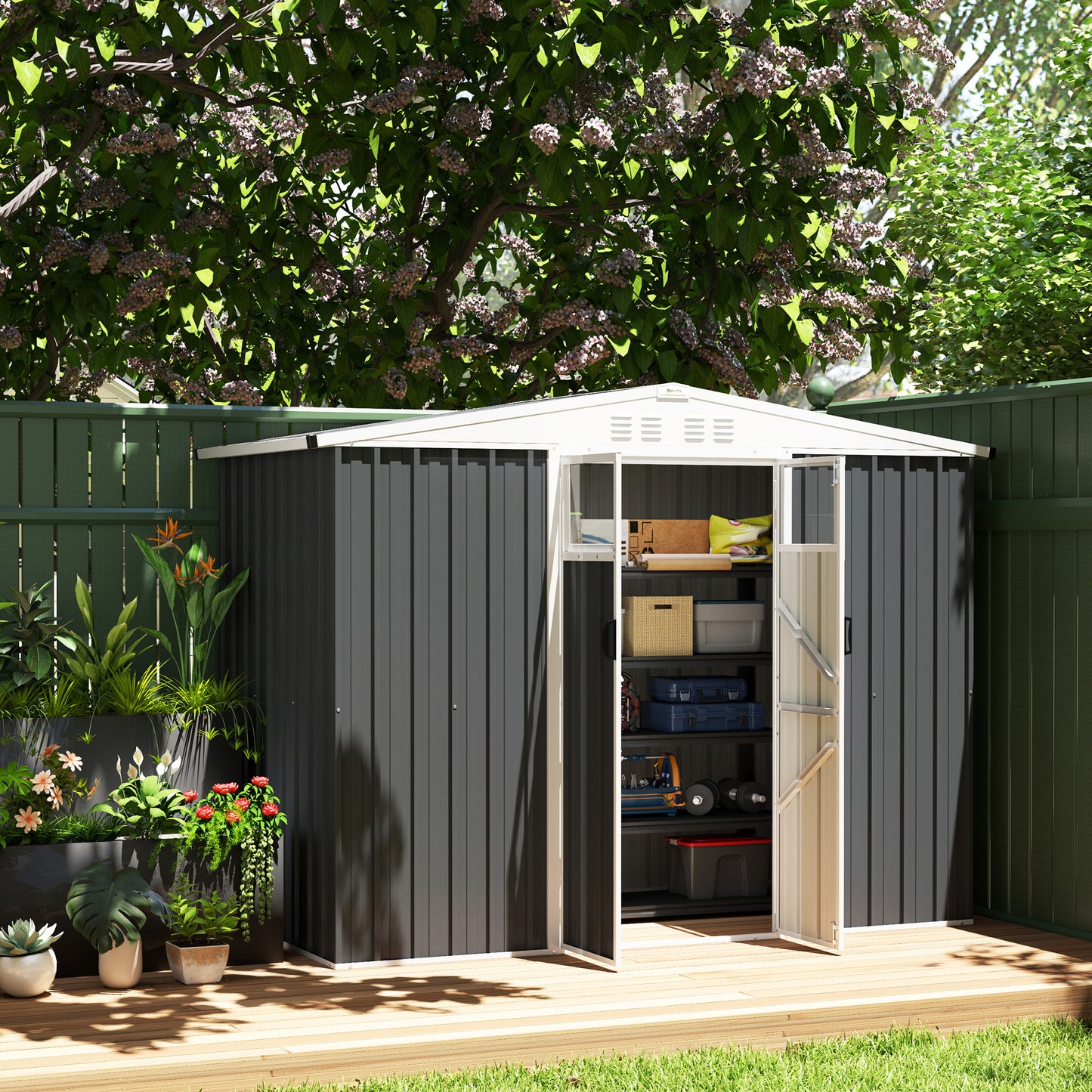 8 x 4 ft Garden Storage Shed, Outdoor Metal Shed, Dark Grey