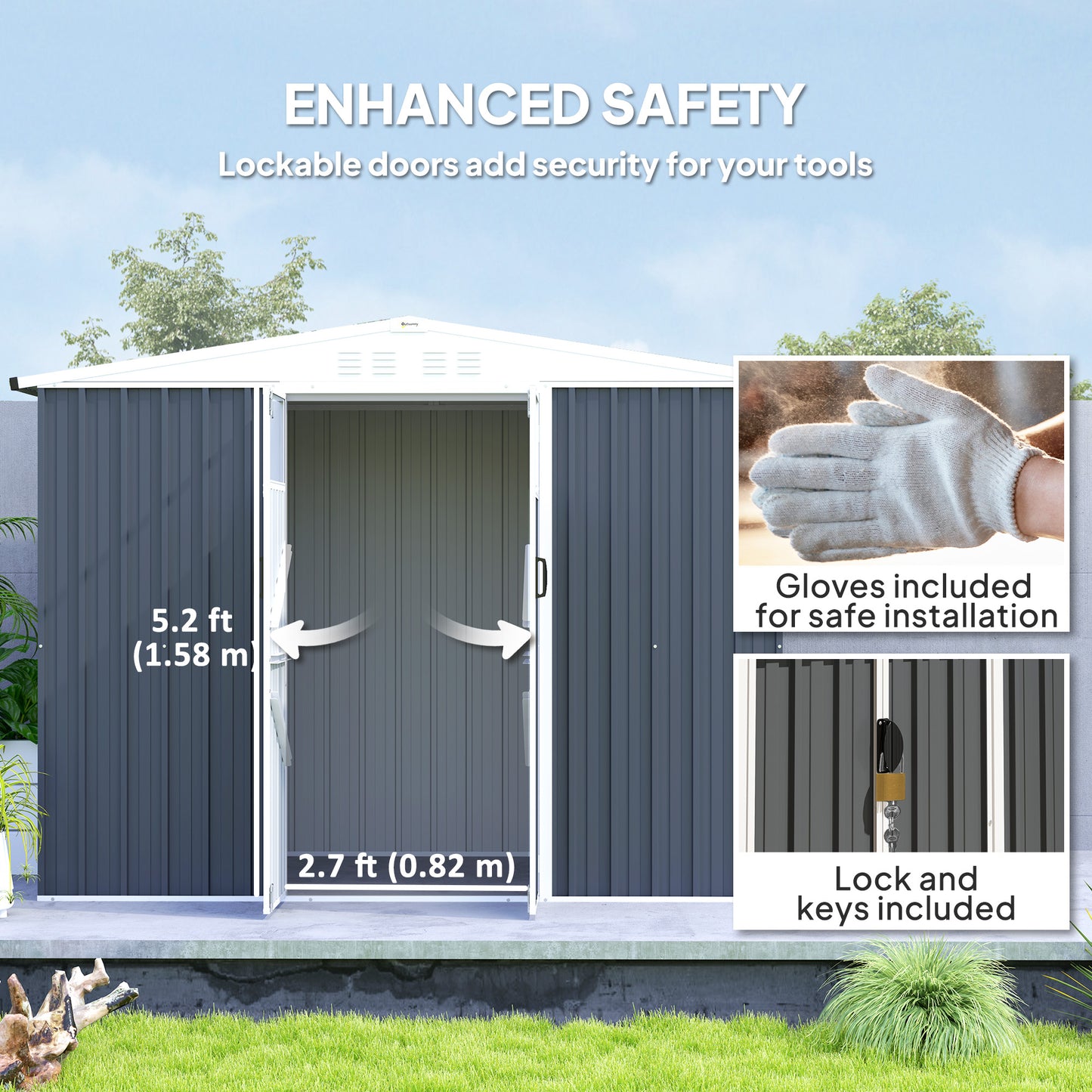 8 x 4 ft Garden Storage Shed, Outdoor Metal Shed, Dark Grey