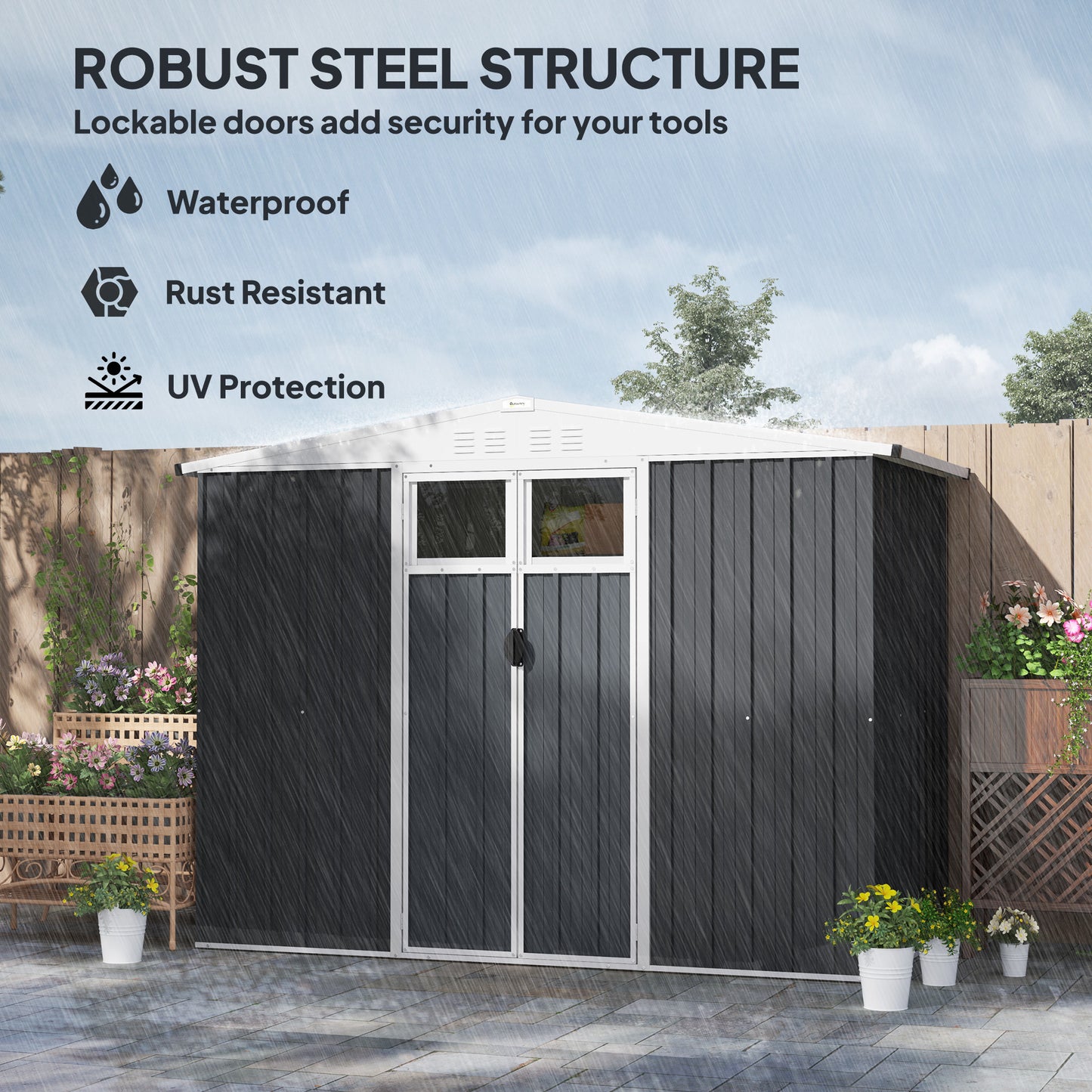 8 x 4 ft Garden Storage Shed, Outdoor Metal Shed, Dark Grey