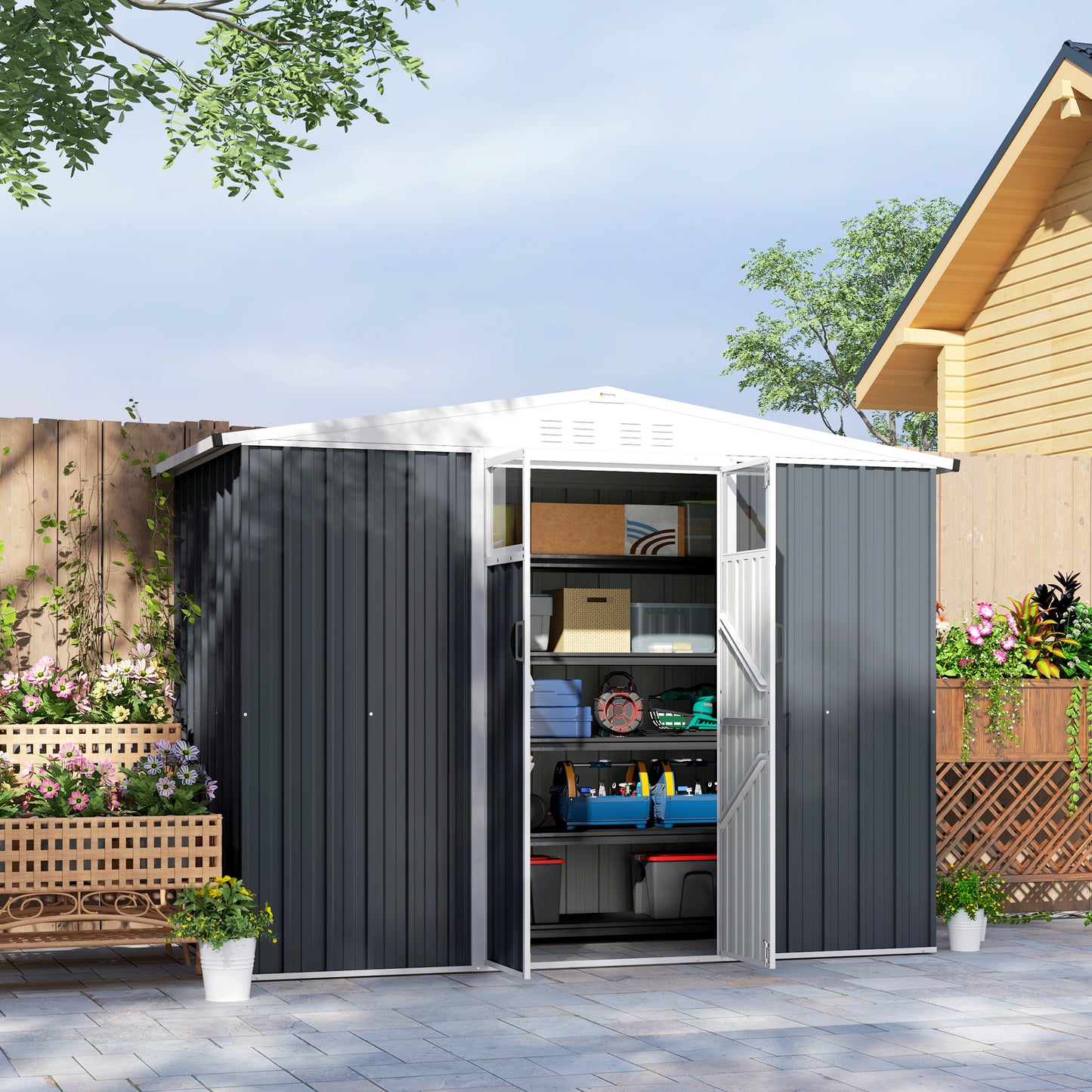 8 x 4 ft Garden Storage Shed, Outdoor Metal Shed, Dark Grey