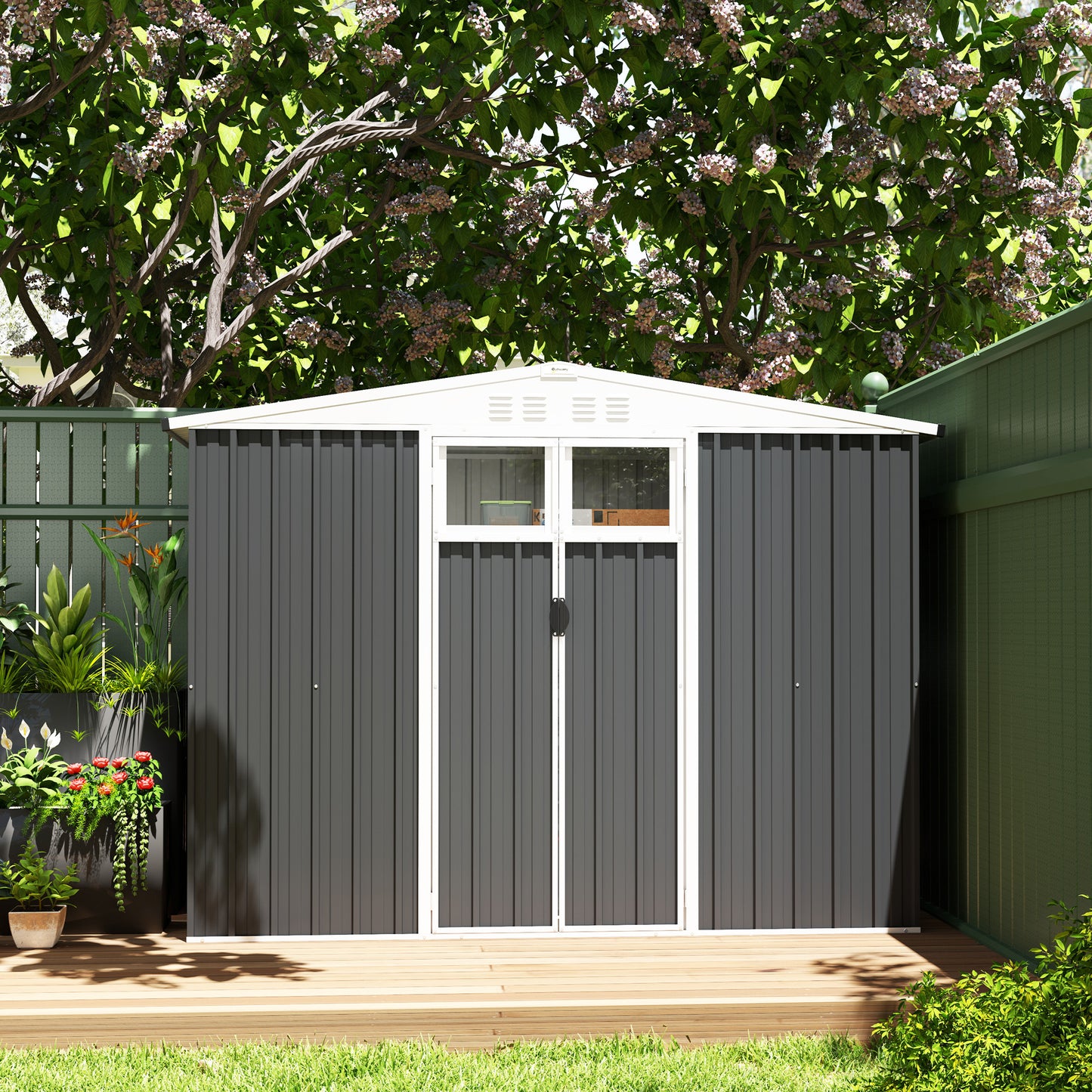 8 x 4 ft Garden Storage Shed, Outdoor Metal Shed, Dark Grey