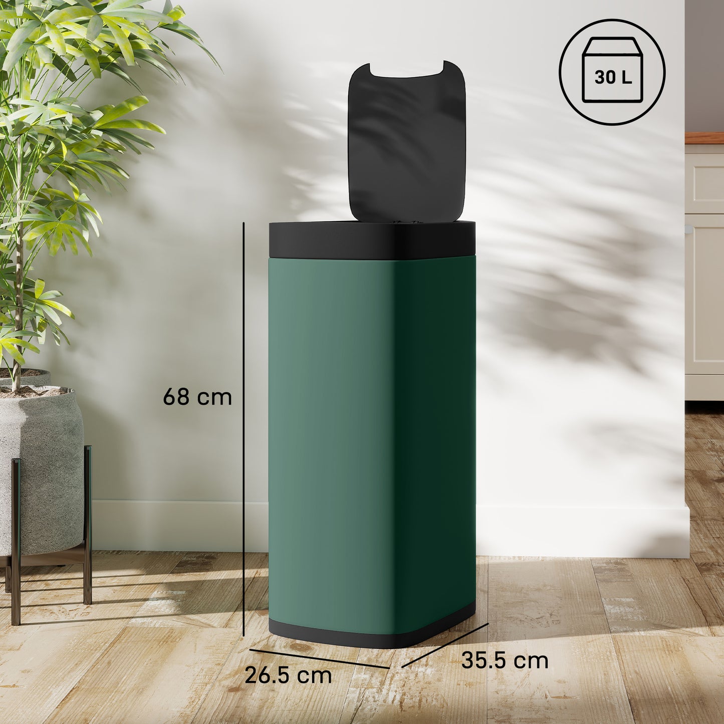 50L Sensor Bin, Touchless Kitchen Bin, Battery Operated, Dark Green
