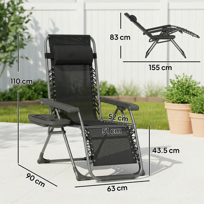 Zero Gravity Chairs Set of 2 with Cup Holder, Headrest, Black