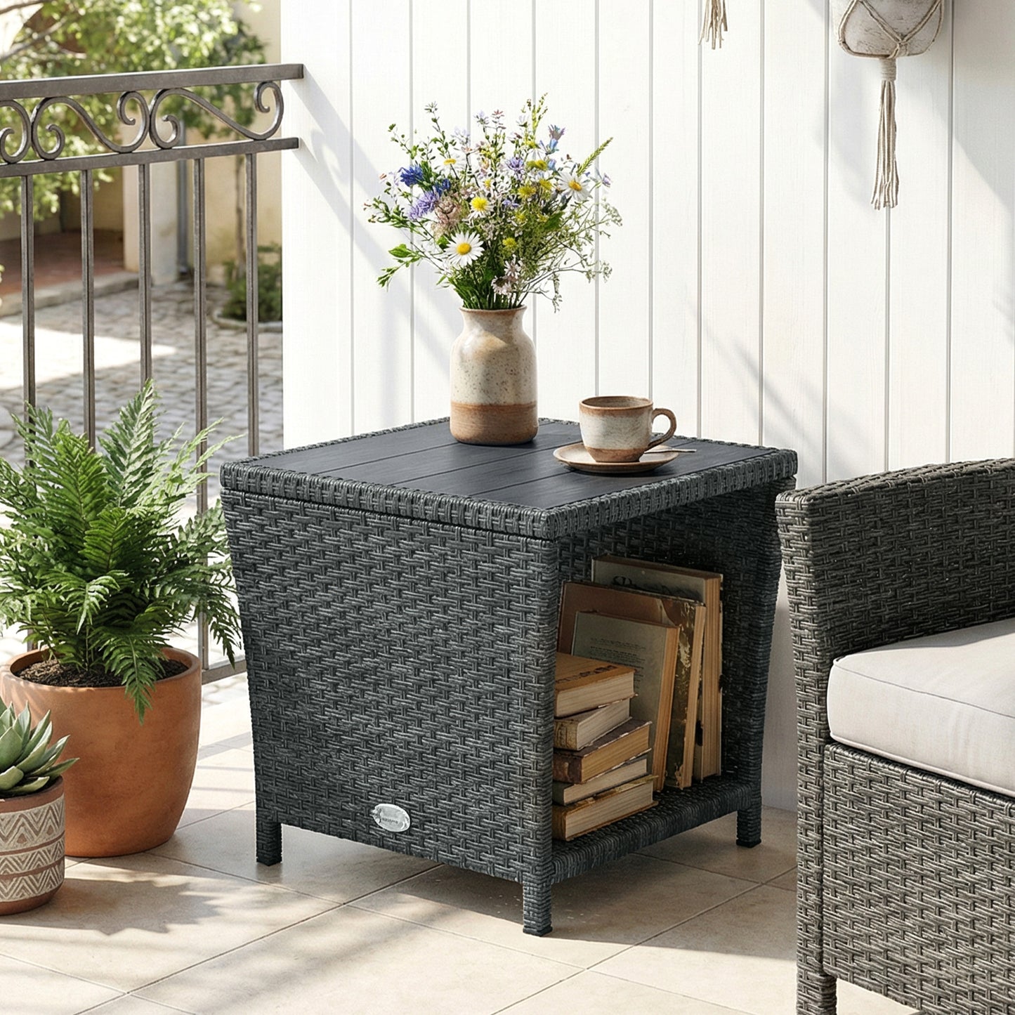 Side Table 2-Tier with Storage Shelf/Grey