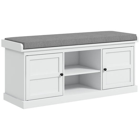 Shoe Storage Bench with Cushion 2 Cabinets for Entryway Hallway White
