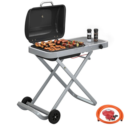 Foldable Gas BBQ Barbecue Grill with Side Table, 2.5 kW, Black