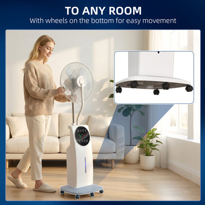 16" Pedestal Fan with Water Mist Spray Standing Fan, 3.1L Tank, White