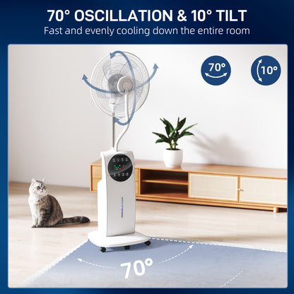 16" Pedestal Fan with Water Mist Spray Standing Fan, 3.1L Tank, White