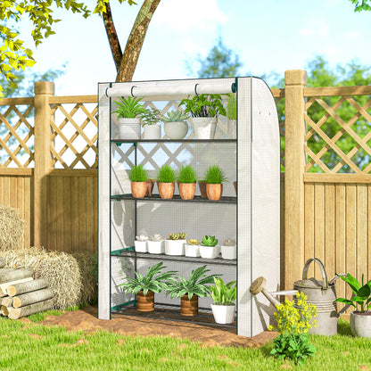 Mini Greenhouse Indoor Outdoor Green House with PE Cover, White