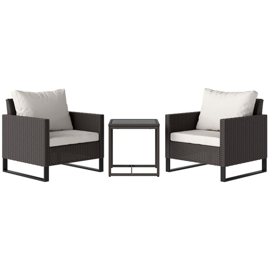3PCS Rattan Bistro Set Glass Top Table and Chairs with 4 Cushions Brown