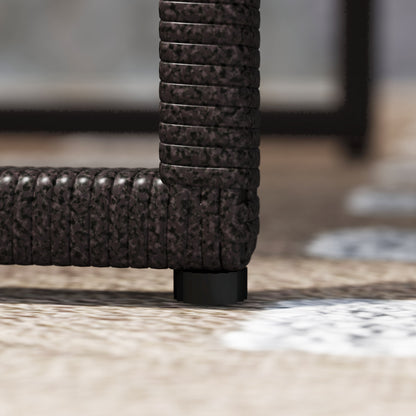 3PCS Rattan Bistro Set Glass Top Table and Chairs with 4 Cushions Brown