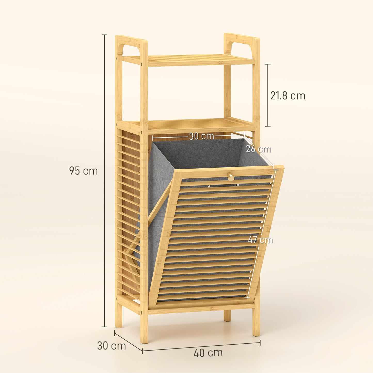 Removable 37L Laundry Hamper with Bamboo Bathroom Storage Cabinet