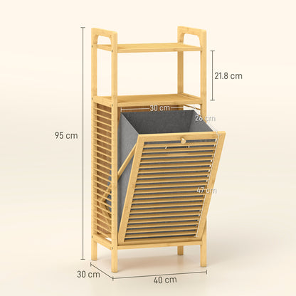 Removable 37L Laundry Hamper with Bamboo Bathroom Storage Cabinet