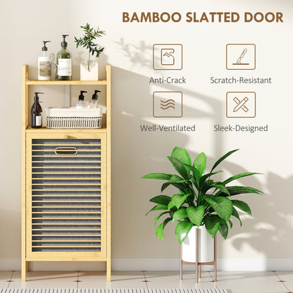 Removable 37L Laundry Hamper with Bamboo Bathroom Storage Cabinet