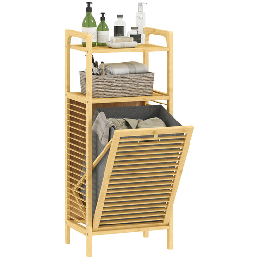 Removable 37L Laundry Hamper with Bamboo Bathroom Storage Cabinet