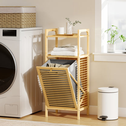 Removable 37L Laundry Hamper with Bamboo Bathroom Storage Cabinet