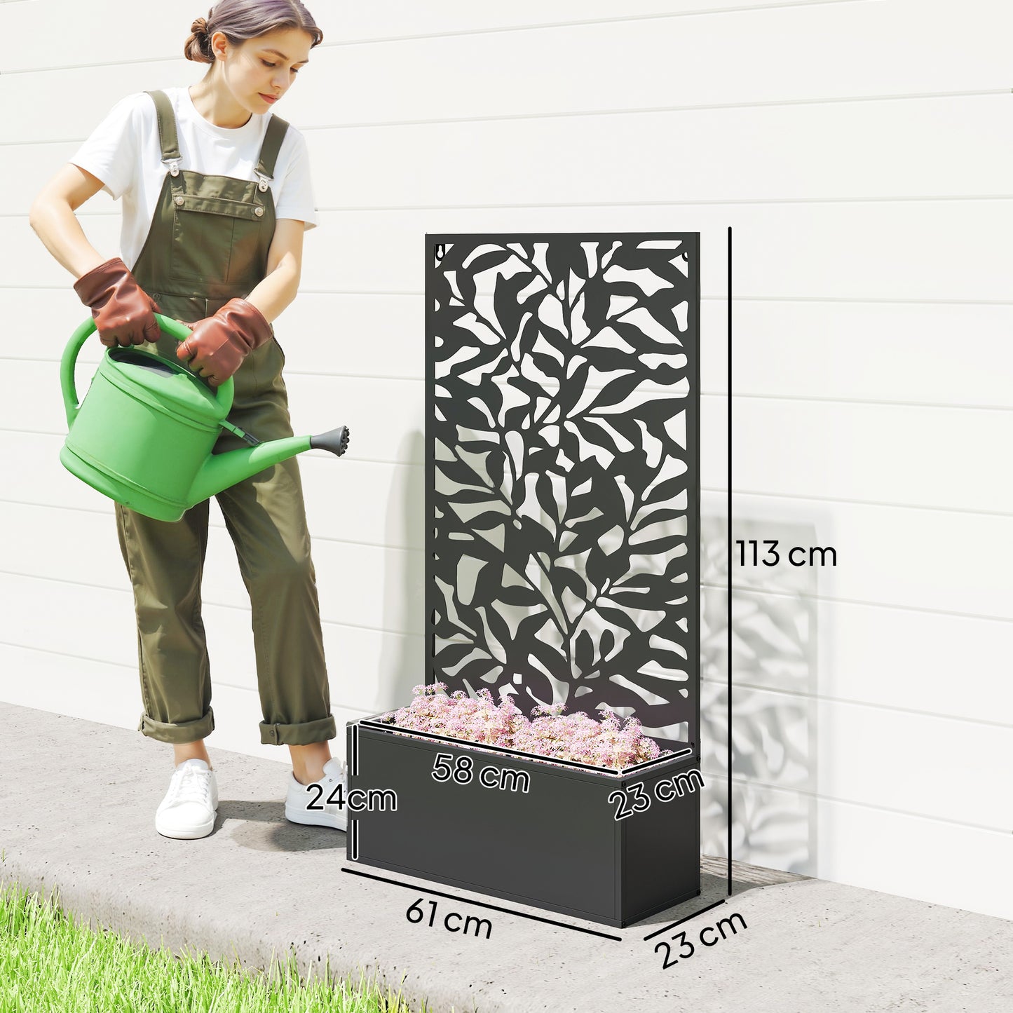 Metal Garden Bed with Trellis, Raised Planter with Privacy Panel