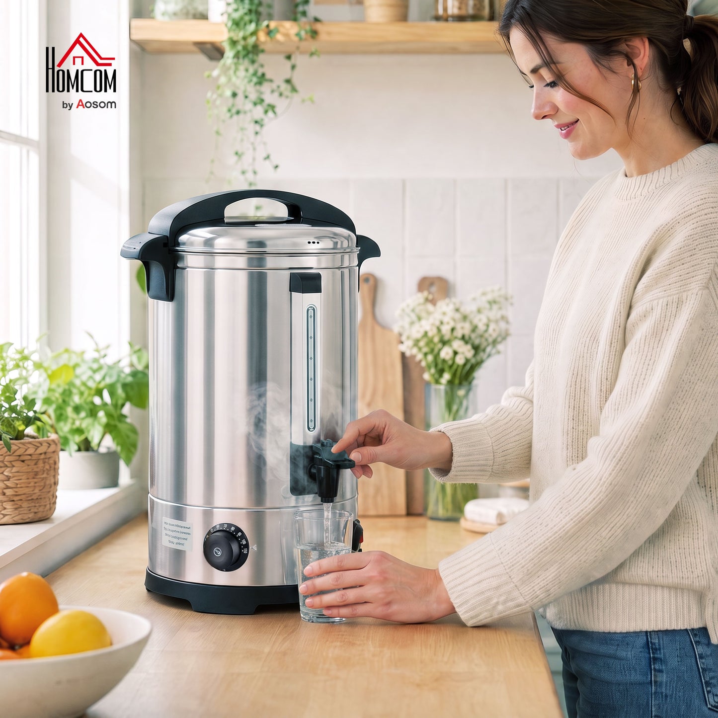 6.5L Catering Urn, 1500W Stainless Steel Tea Urn with Keep Warm