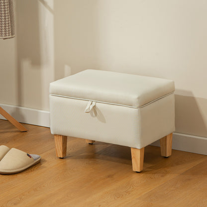 Linen Storage Ottoman Storage Box with Rubberwood Legs, Beige