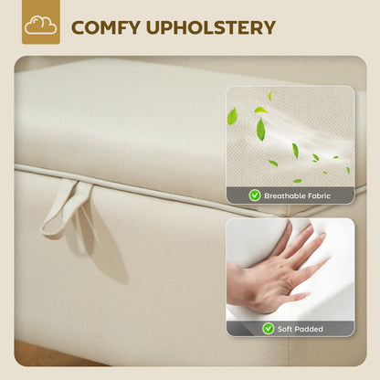 Linen Storage Ottoman Storage Box with Rubberwood Legs, Beige